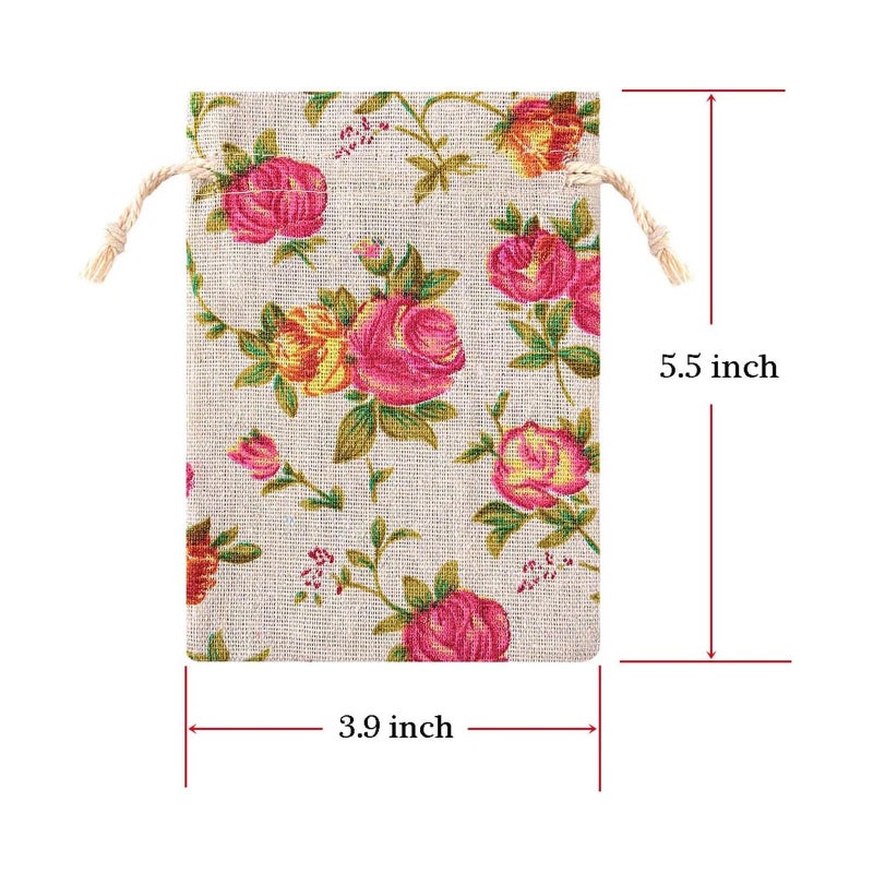 Aulufft 50 pcs Rose Drawstring Bags, 3.9"x5.5" Burlap Rose Flower Pouch Bags Linen Gift Jewelry Pouches for Wedding Birthday Party Jewelry Pouch - Image 2